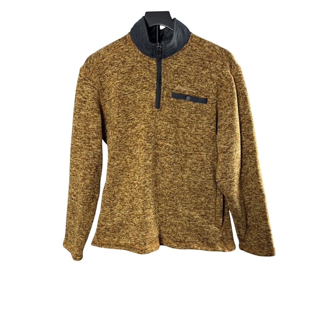 Eddie Bauer Mens Quarter Zip Pullover Sweater Mustard Yellow Marled Fleece Medim